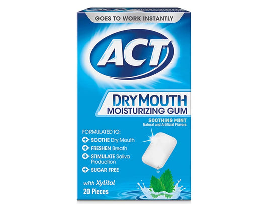 ACT Dry Mouth Moisturizing Gum, Soothing Mint, Sugar Free, 20 Count (Pack of 3)