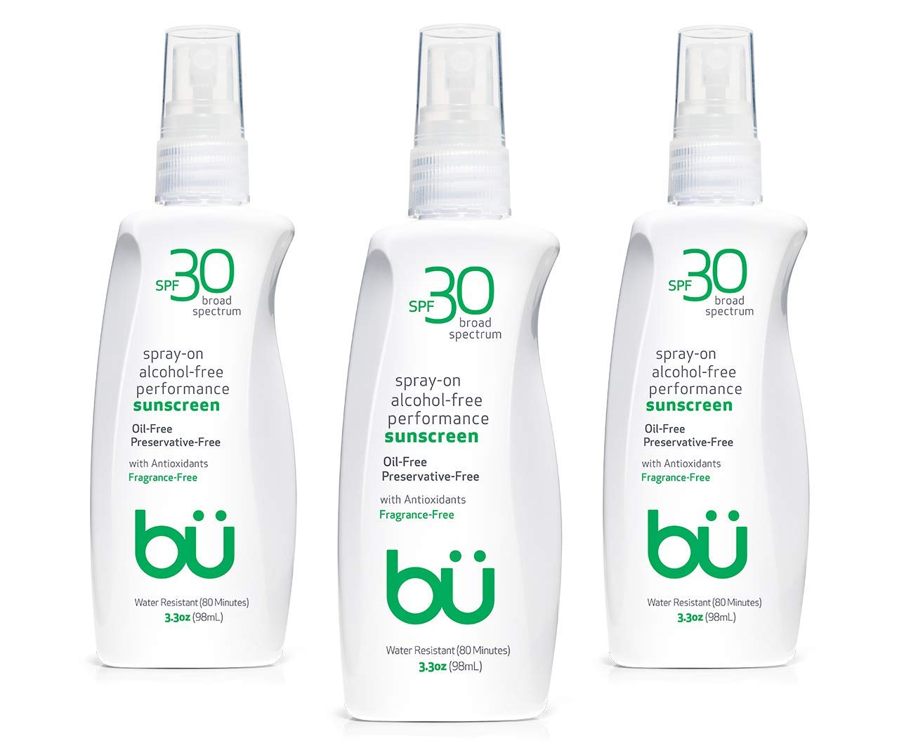 Bu SPF 30 Ultrafine WOWmist Sunscreen Spray - Clear, Non Greasy, Non Comedogenic. Sweat & Water-Resistant. 100% Vegan and Cruelty-Free. Travel, Sport, Sensitive Skin(Pack of 3)
