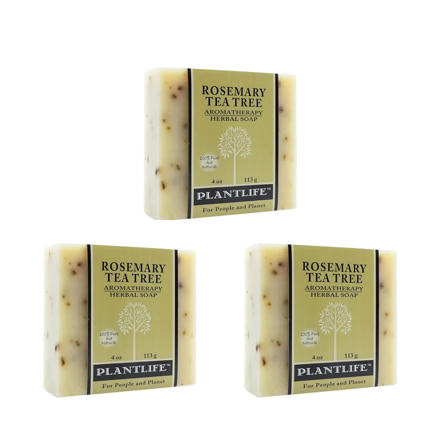 Plantlife Rosemary Tea Tree 3-Pack Bar Soap - Moisturizing and Soothing Soap for Your Skin - Hand Crafted Using Plant-Based Ingredients - Made in California 4 Bar