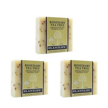Plantlife Rosemary Tea Tree 3-Pack Bar Soap - Moisturizing and Soothing Soap for Your Skin - Hand Crafted Using Plant-Based Ingredients - Made in California 4 Bar