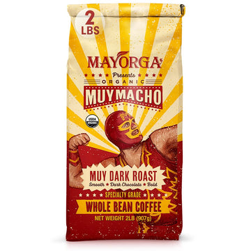 Mayorga Intense Dark Roast Coffee bag - Muy Macho Blend, the World's Strongest Organic Coffee - 100% Arabica Whole Coffee Beans - Bold Flavor - Specialty Grade, Non-GMO, Direct Trade