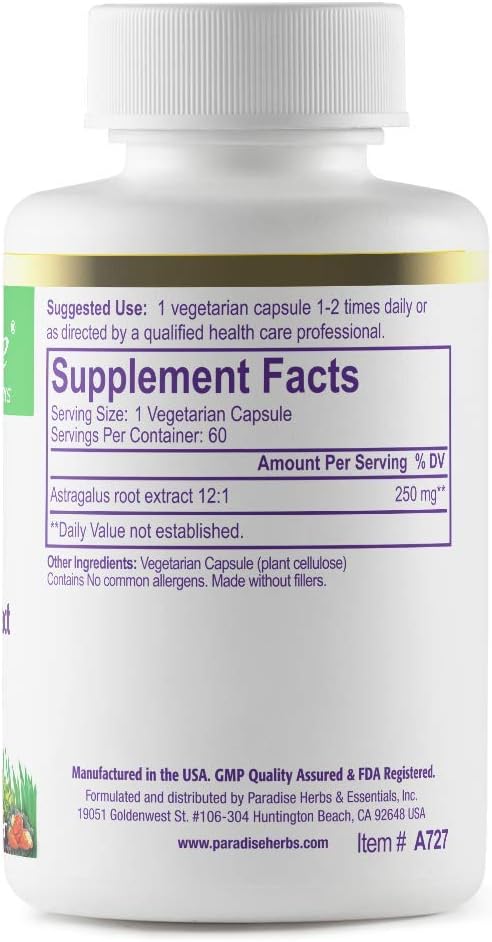 Paradise Herbs Astragalus Extract, Vegetarian Capsules for Energy, Dig