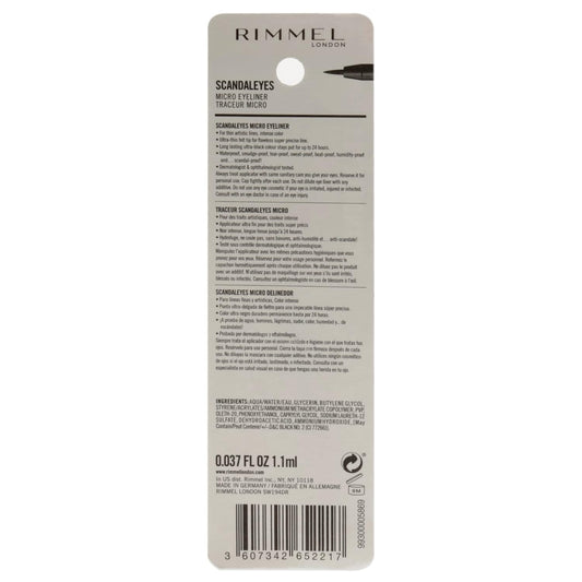 Rimmel Scandaleyes Precision Mirco Eyeliner, Black 001, Pack of 1