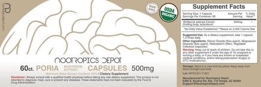 Nootropics Depot Poria Mushroom Capsules | 500mg | 60 Count | Wolfipor