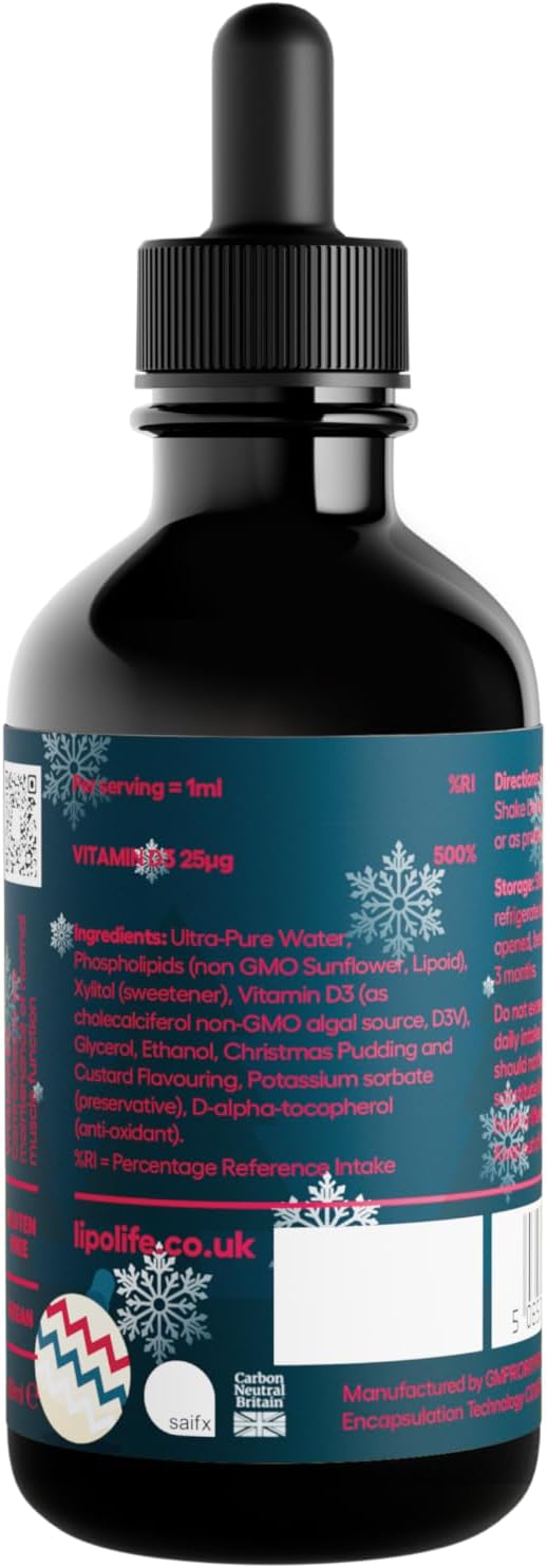 lipolife Liposomal Vitamin D3 60ml Supplement - Christmas Pudding Flav140 Grams