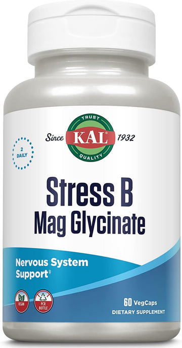 KAL Stress B Mag Glycinate, B Complex Vitamins Plus Magnesium, Active