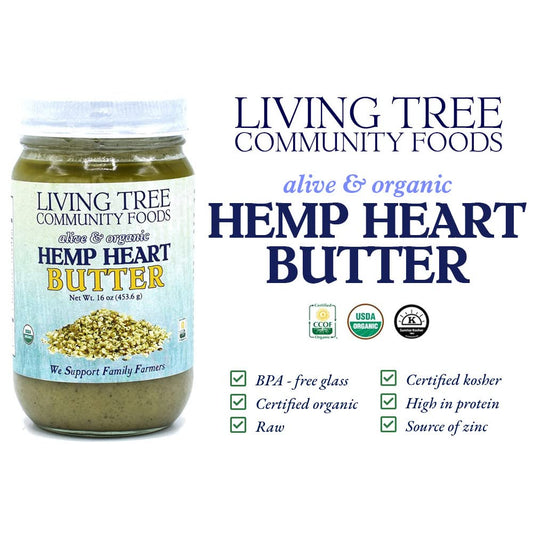 Living Tree Organic Raw Hemp Heart Butter | Gluten-Free, Seed Butter Jar