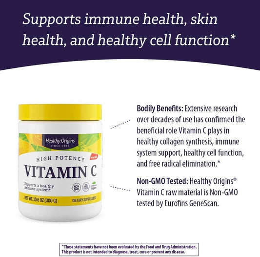 Healthy Origins Vitamin C (Non-GMO Tested, Vegan, Immune Support), White, 10.6