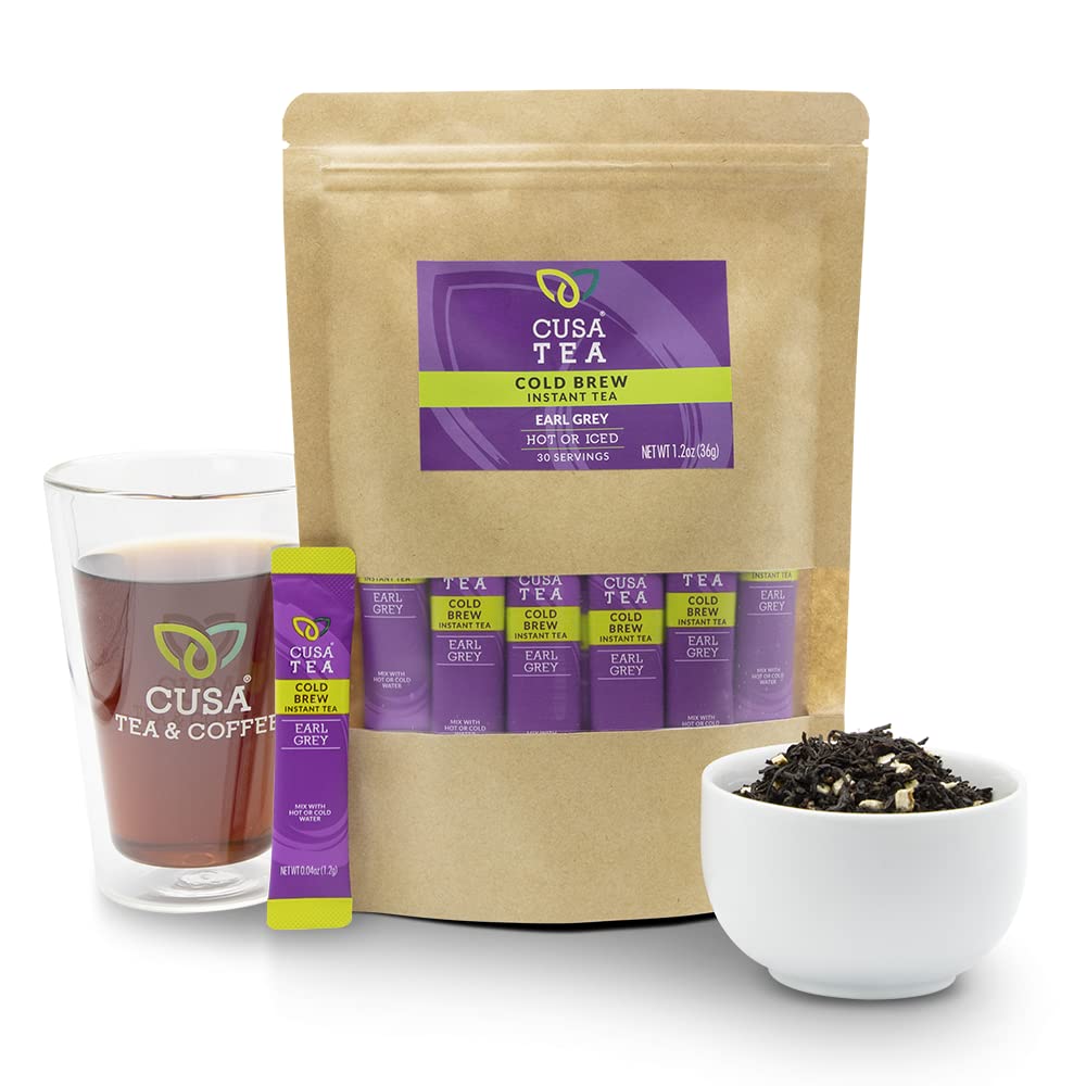 Cusa Tea & Coffee | Premium Instant Earl Grey Tea With Real Fruit & Spices | Organic Leaves Drink Mix Packets | Hot or Iced Tea (30 Single Servings)
