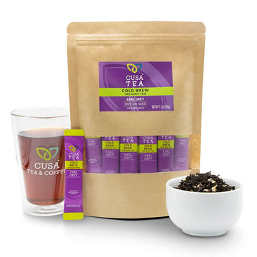 Cusa Tea & Coffee | Premium Instant Earl Grey Tea With Real Fruit & Spices | Organic Leaves Drink Mix Packets | Hot or Iced Tea (30 Single Servings)