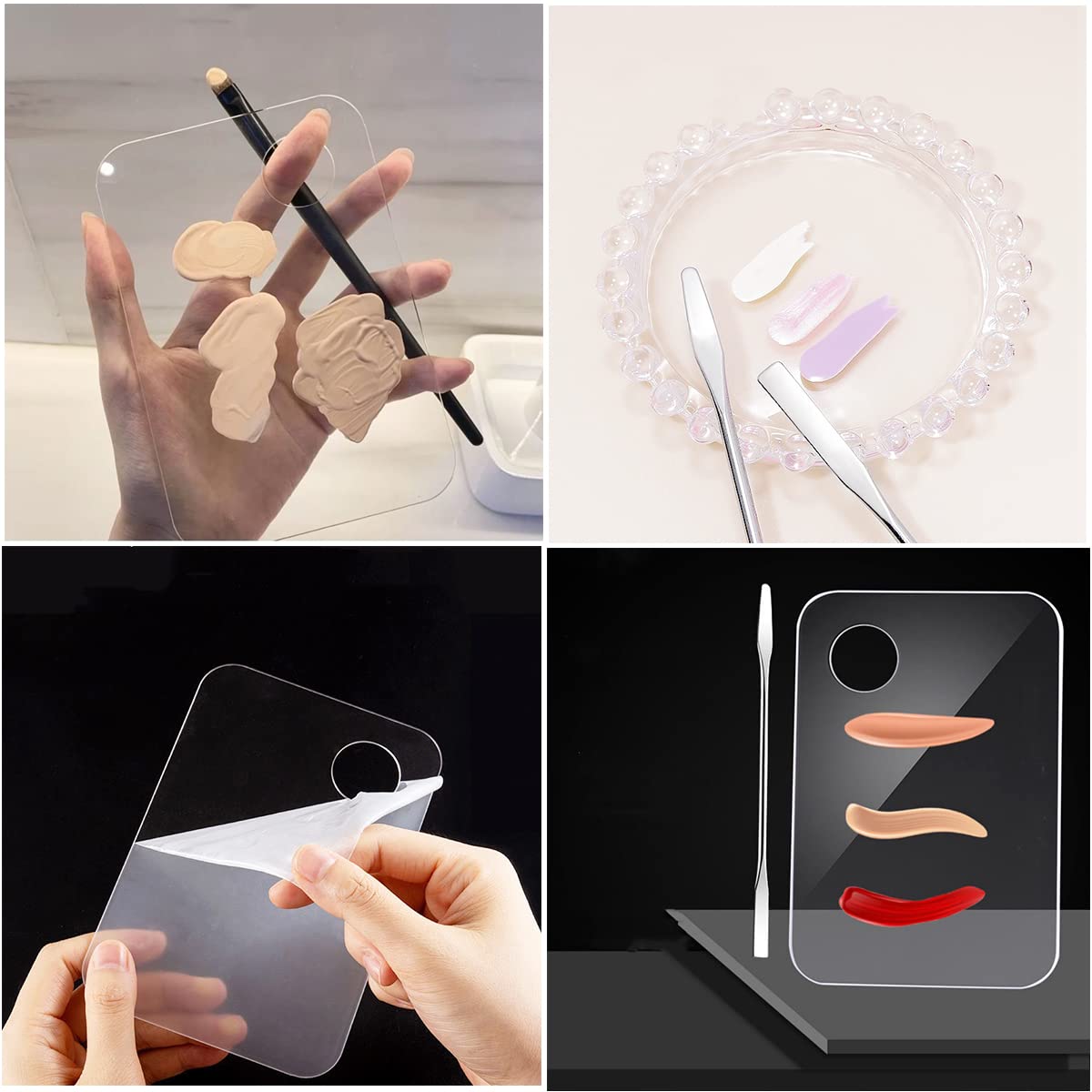 Makeup Mixing Palette, 2Pcs Acrylic Cosmetic Palette with 2P