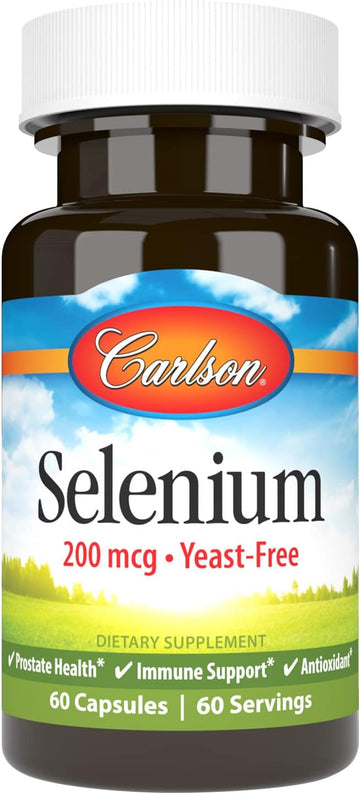 Carlson - Selenium, 200 mcg Yeast-Free, Prostate Health & Immune Support, Antioxidant, 60 Capsules