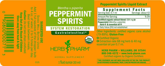 Herb Pharm Certified Organic Peppermint Spirits Liquid Extra