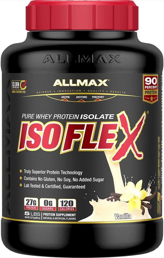 ALLMAX ISOFLEX Whey Protein Isolate, Vanilla - 5 lb - 27 Grams of Prot