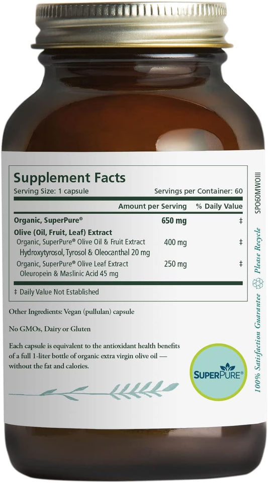PURE SYNERGY SuperPure Olive Extract | 60 Capsules | USDA Organic | No
