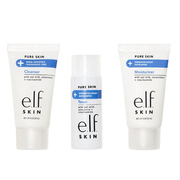 e.l.f. Skin Pure Skin Back to Basics Mini Kit, Clean & Gentle Cleanser, Toner & Moisturizer, Great for Sensitive Skin, TSA-Friendly Sizes