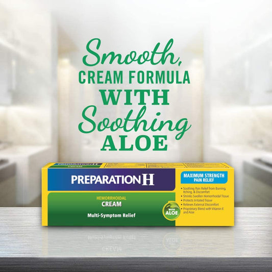 PREPARATION H Hemorrhoid Symptom Treatment Cream , Maximum Strength Multi-Symptom Pain Relief with Aloe