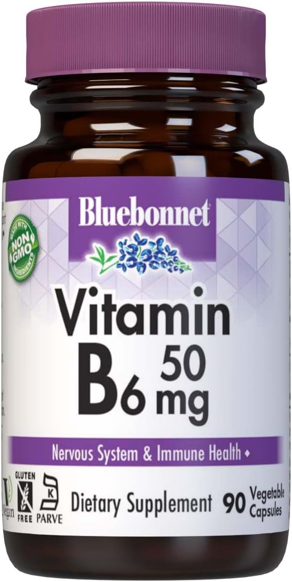Bluebonnet Nutrition Vitamin B6 Vegetable Capsules, 50 mg, For Cardiov