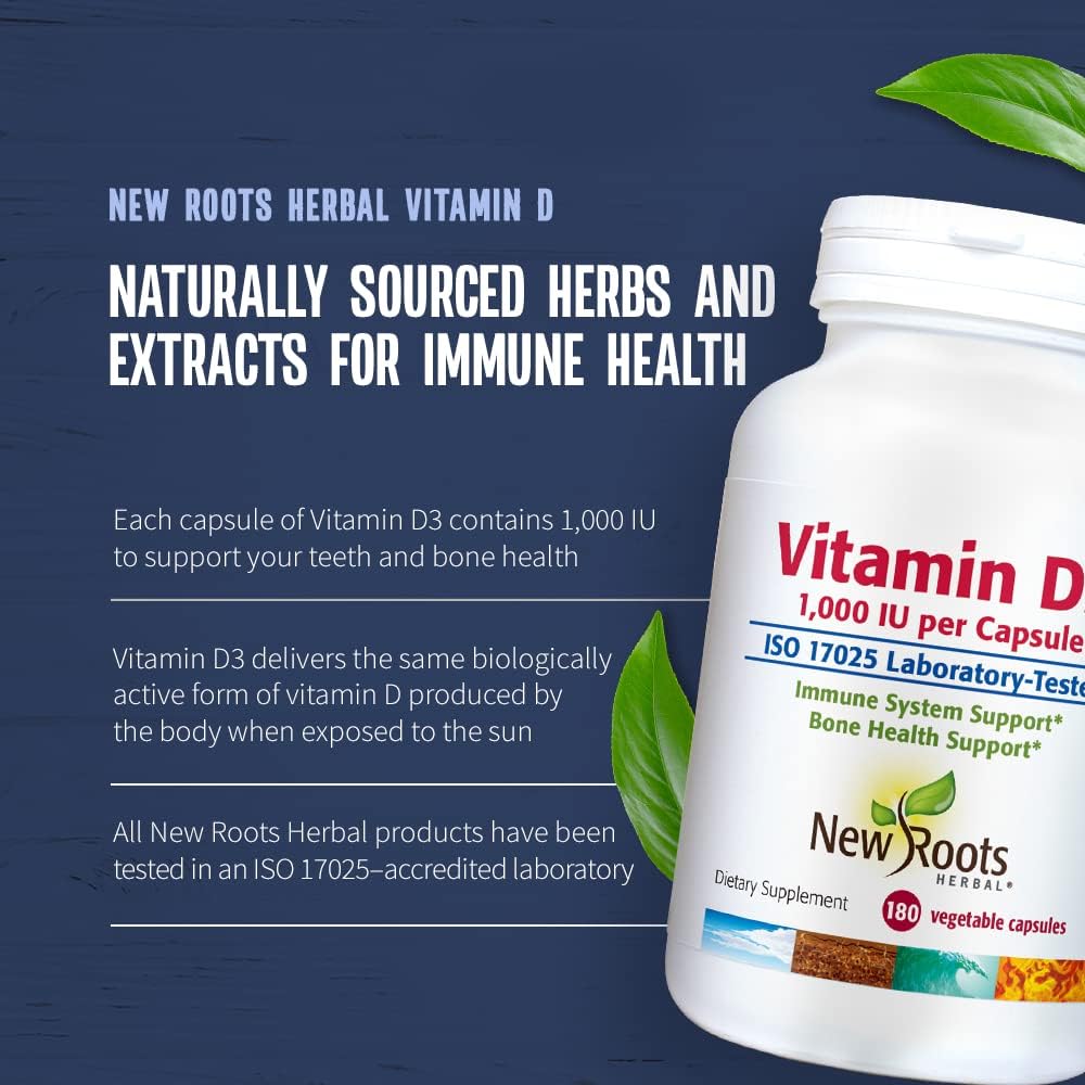 NEW ROOTS HERBAL Vitamin D3 1,000 IU (25 mcg) | Healthy Muscle Functio