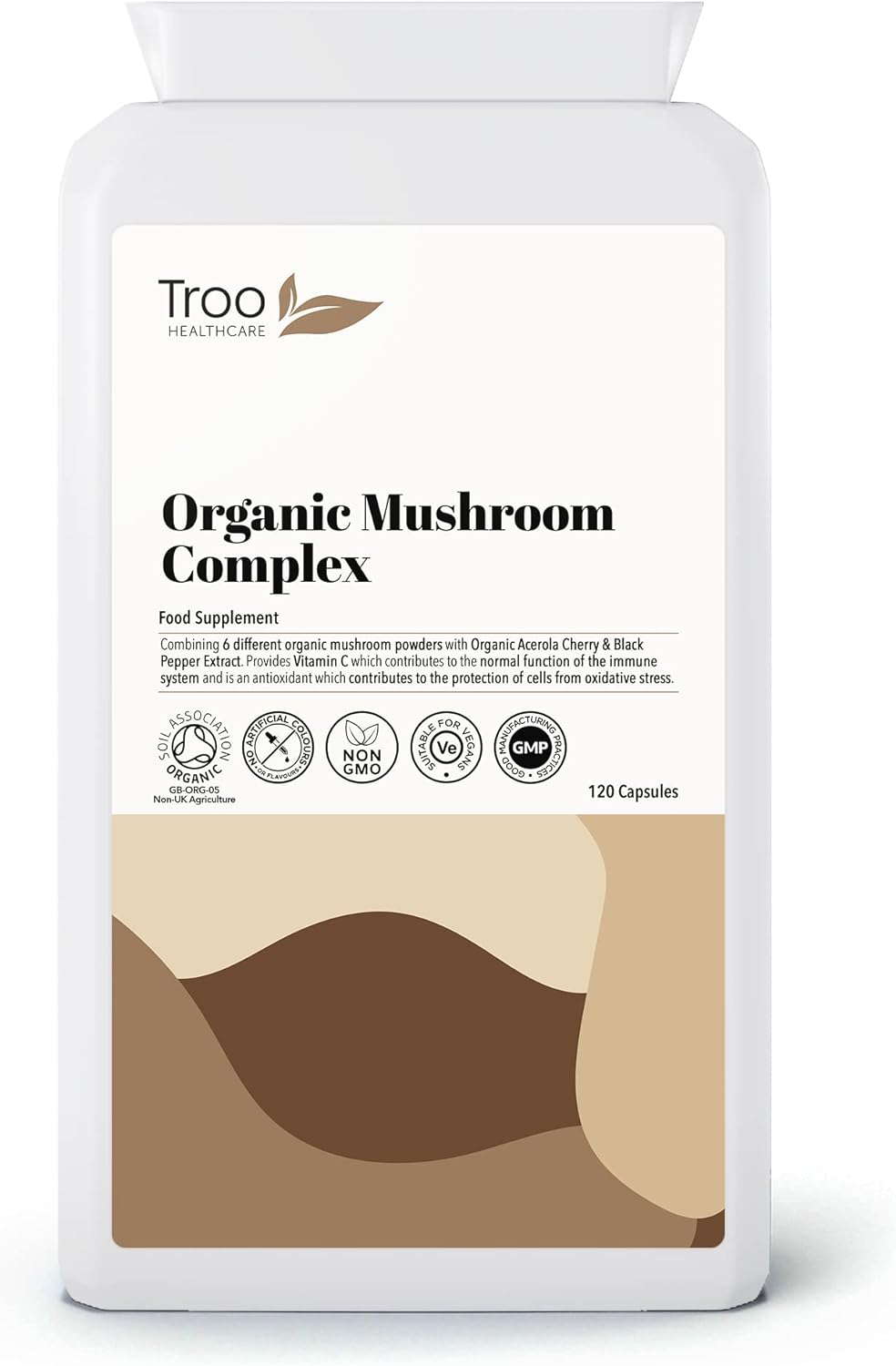 Organic Mushroom Complex 120 Capsules - 6 Shrooms with Organic Acerola120 Grams
