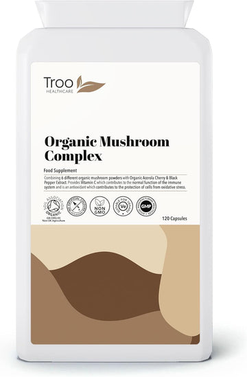 Organic Mushroom Complex 120 Capsules - 6 Shrooms with Organic Acerola120 Grams