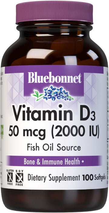 Bluebonnet Vitamin D3 2000 IU Vegetable Capsules, 100 Count (Pack of 1