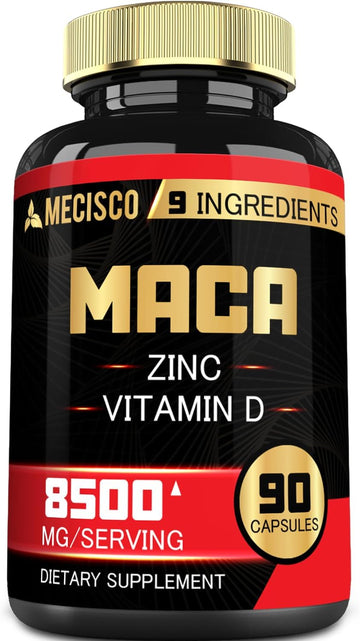 Maca Capsules - 9in1 Equivalent 8500mg Blended with Zn, VitaminD, Ashwagandha, Ginseng, Saw Palmetto, Tongkat Ali & More