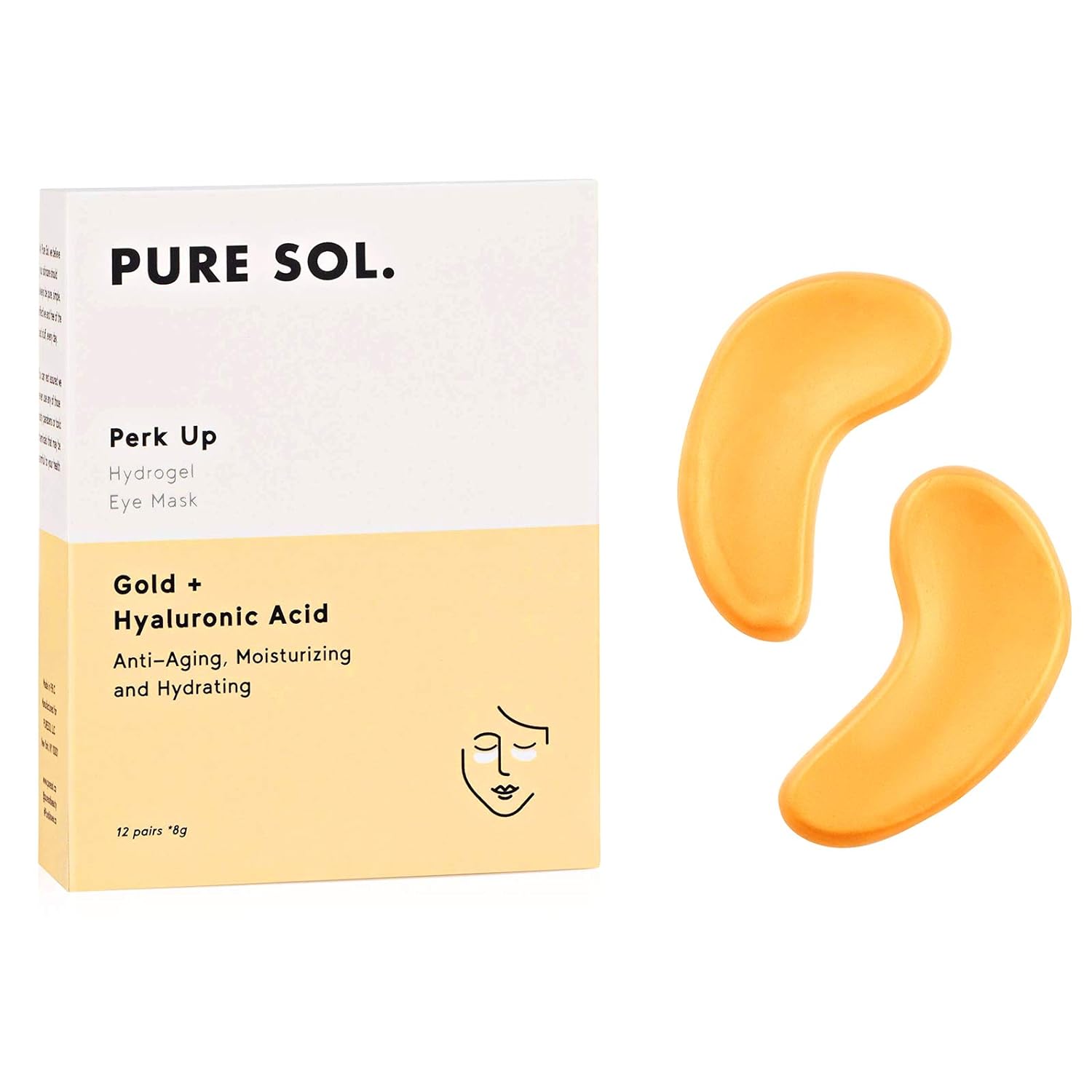 PURE SOL. Hydrogel Gold Eye Mask - Hyaluronic Acid, Retinol - Anti-Aging, Moisturizing and Hydrating (12 pairs)