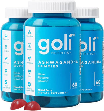 Goli Ashwagandha & Vitamin D Gummy - 180 Count - Mixed Berry, KSM-66,