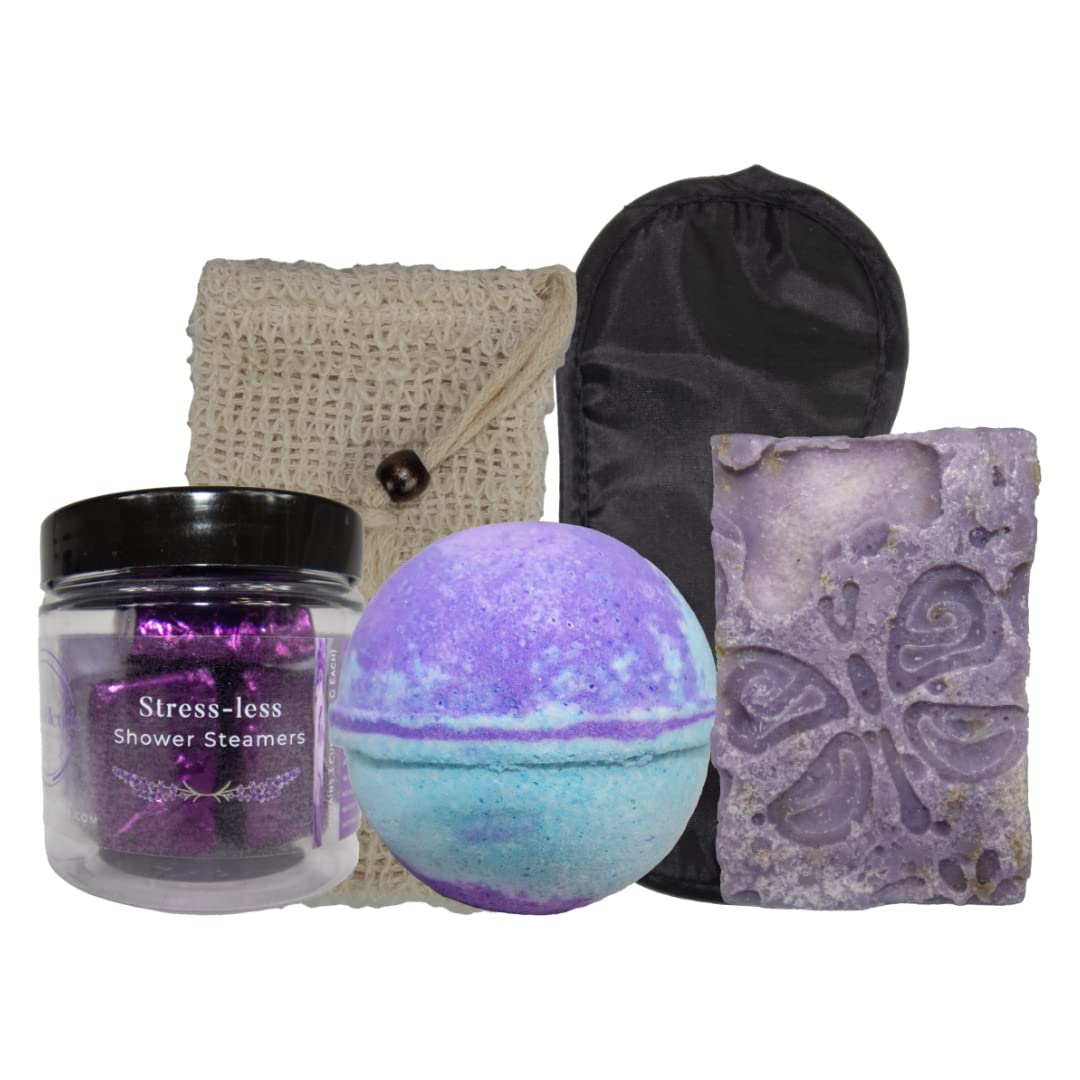 Spa Gifts for Women Shower Steamers Aromatherapy & Bath Bomb Plus Handmade Lavender Soap Luxury Spa Gift Set-Self Care Kit for Women & Men. Gifts for Women by Stress Blends with Bonus Soap Pouch & Eye Mask
