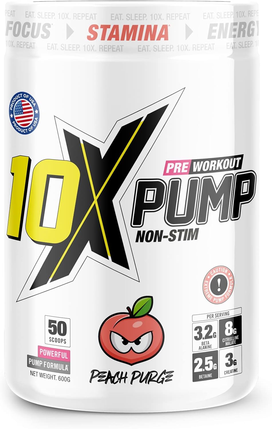 10X Athletic Non Stim Pre Workout Powder No Caffeine Beta Alanine Crea