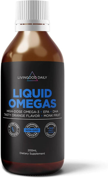 Livingood Daily Liquid Omegas, 6.8 fl oz - 1200mg Omega 3 Fish Oil for Kids and Adults - EPA, DPA, & DHA Liquid Suppleme