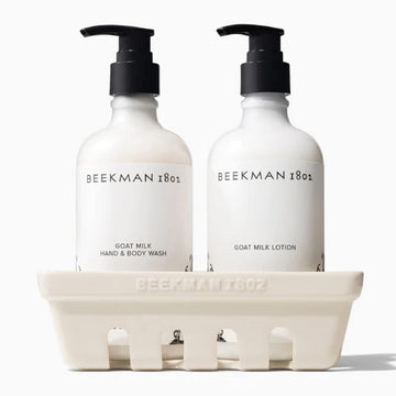 Beekman 1802 Hand Care Ceramic Caddy Set - 12.5 oz Each - Goat Milk-Based Hand Wash & Lotion for Dry Hands - Cruelty Free