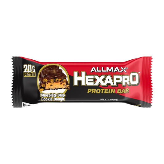 ALLMAX HEXAPRO PROTEIN BAR, Chocolate Chip Cookie Dough - Pack of 12 -1.43 Pounds