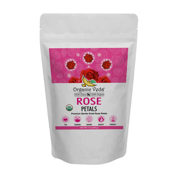 Organic Veda Rose Petal – Pure, Non-GMO, 100% Organic USDA Certified Food Grade Premium Gentle Dried Rose Petals for Tea, Cooking, Baking, Beauty, Therapy & Crafts