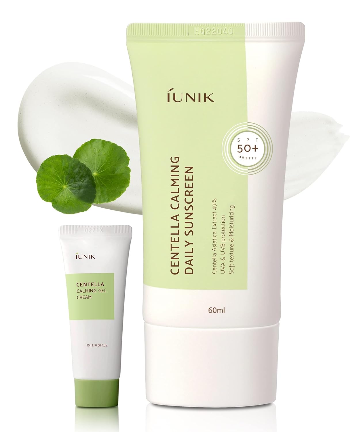 IUNIK Centella Calming Vegan Moisture SPF 50+ PA++++ Non-Sticky No White Cast Light-Weight Daily Sunscreen Reef-Safe UVA UVB Matte-Finish No-Scent 2  Beta-Glucan Dry Oily Sensitive Acne-Prone Skin Korean Skincare w/ Mini Centella Gel Cream