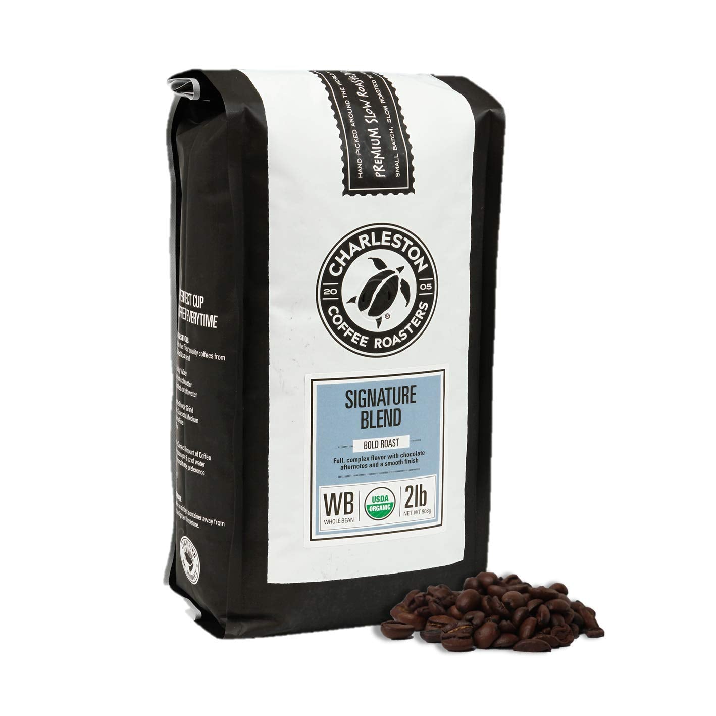 Charleston Coffee Roasters | Specialty Organic Whole Bean Bag | Hand Picked, Premium Slow Roast | Signature Blend