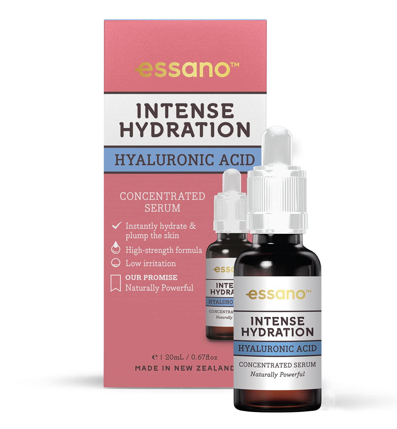 Essano Intense Hydration Hyaluronic Acid Concentrated Serum, Instantly Hydrating, Boost Moisture Retention, Plump & Smooth Skin Lightweight & Fast Absorbing, Suitable for All Skin Types, Achieve Dewy & Supple Complexion, Cruelty Free Skincare, 20, 0.