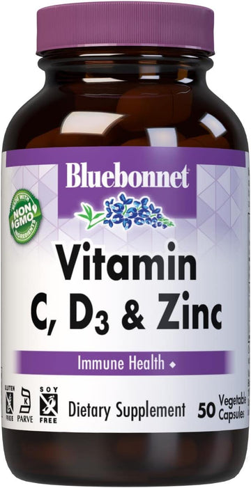 Bluebonnet Nutrition Vitamin C, D3 & Zinc, for Immune Health and Respi