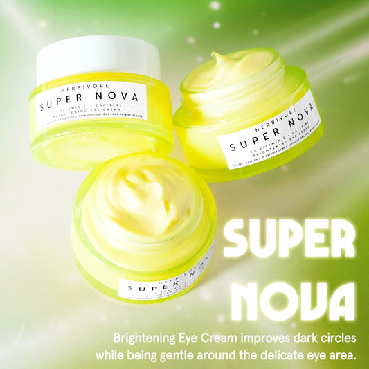 HERBIVORE Super Nova Eye Cream – 5% THD Vitamin C & Caffeine, Reduces Dark Circles & Puffiness, Brightens Eyes, Plant-based, Vegan, Cruelty-free, 15mL / 0.5
