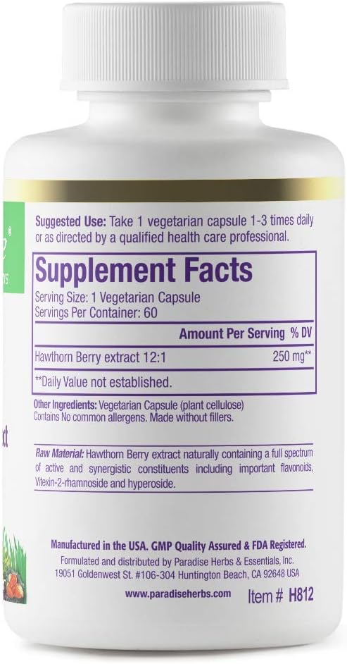 Paradise Herbs Hawthorn Berry Supplement, Vegan, Non-GMO, Gluten Free,