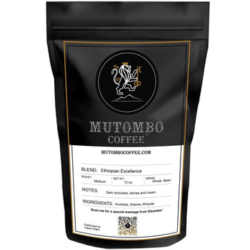 Mutombo Coffee | Ethiopian Excellence Medium Roast | Complex Great-tasting Flavor Profile |Whole Beans
