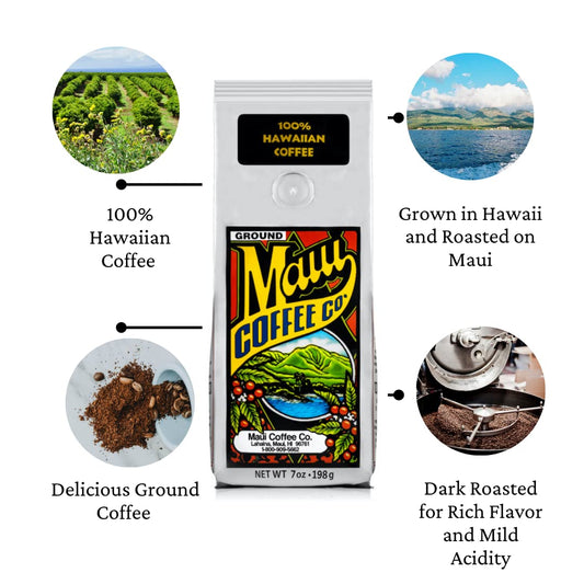 Maui Coffee Company 100% Hawaiian Coffee, Ground (Bag) - Dark Roast w Bold Clean Bright Full-Bodied Flavor - Grown & Small Batch Roasted in Hawaii