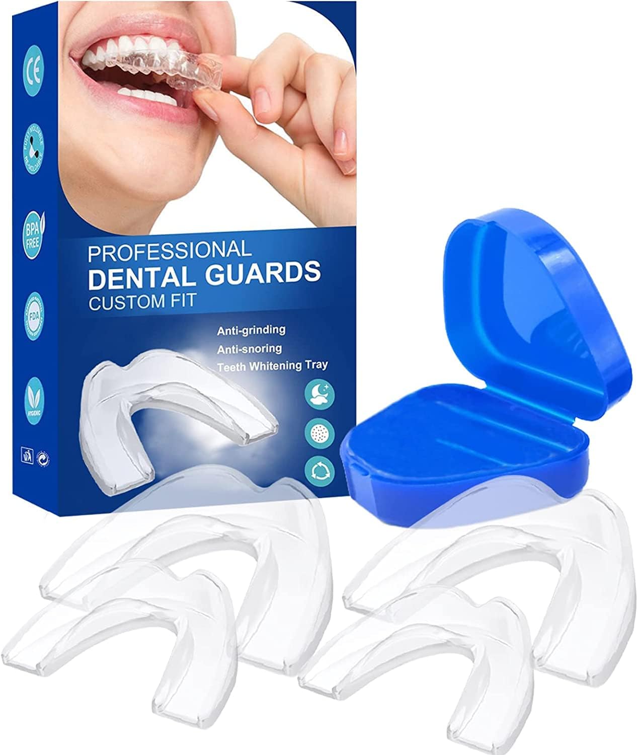 Mouth Guard for Grinding Teeth, 4 Pcs Mouth Guard for Sleeping at Night, Reusable Mouth Guards for Clenching Teeth at Night