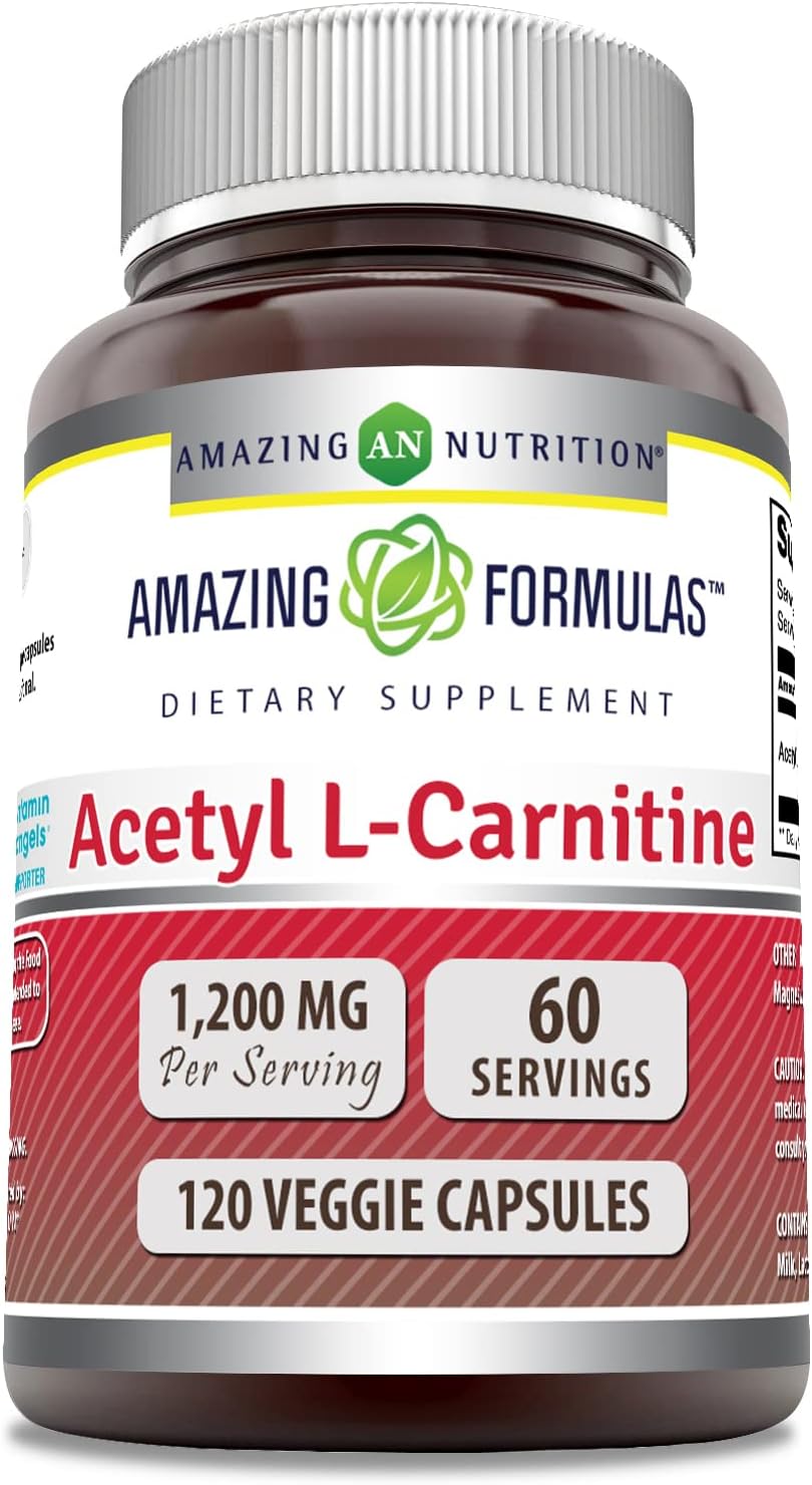 Amazing Formulas Acetyl L-Carnitine Hcl Dietary 1200mg Per Serving 120 Veggie Capsules Supplement - Promotes Energy Production & Cognitive Function - Non-GMO - Gluten Free - Made in USA