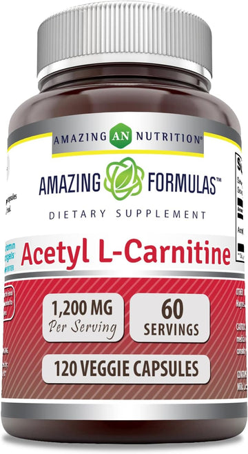 Amazing Formulas Acetyl L-Carnitine Hcl Dietary 1200mg Per Serving 120 Veggie Capsules Supplement - Promotes Energy Production & Cognitive Function - Non-GMO - Gluten Free - Made in USA