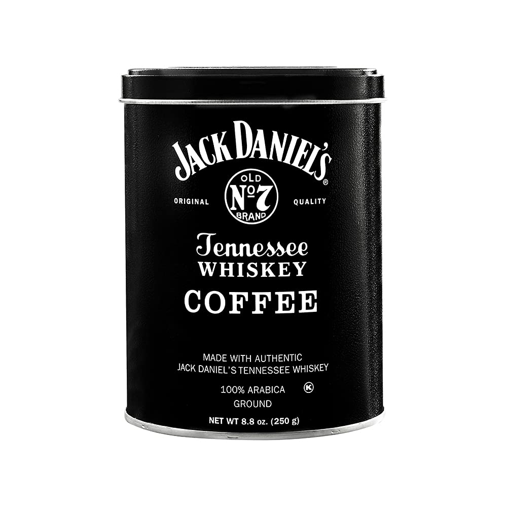 Lara's Gourmet Passions Jack Daniels Coffee bundled with complimentary 20-count Eco-Friendly Wood Stirrers - 100 Arabica Medium Roasted Gourmet Ground Kosher Collectable Tin Can