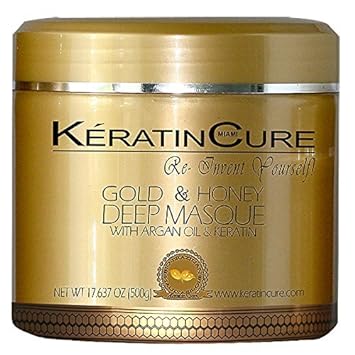 Keratin Cure Gold & Honey Deep Hair Mask Masque Moisturizing Reparation Argan Coconut Marula Oils Strengthen Dry Damaged Hair Promotes Hair Growth Relieves Scalp for all hair types 17 Oz