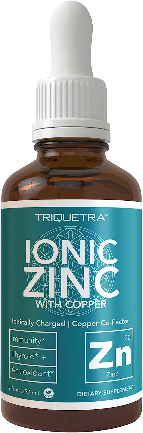 Ionic Zinc Plus Copper Liquid Concentrate 240 Servings, Glass Bottle, Vegan - Balanced Ratio of Zinc Copper - Supports I