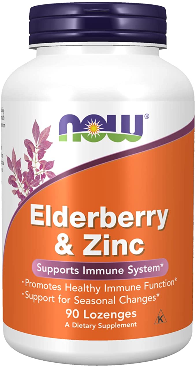 NOW Supplements, Elderberry & Zinc (Elderberry Concentrate with Zinc and Vitamin C, plus Echinacea, Propolis and Slippery Elm), 90 Lozenges